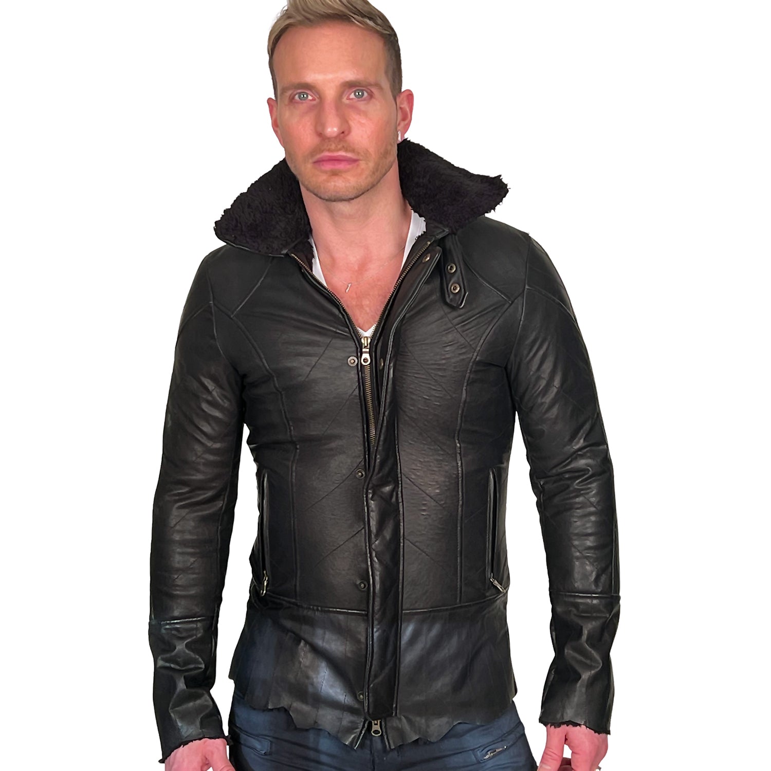 Men's OBELISK - BONDING Black Leather Jacket