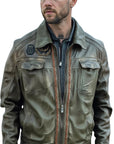 COWBOYS & DEMONS - "TWISTED" Leather Jacket in Vintage Green