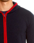 MYPIERACCI - "PAOLO" Cashmere Hooded Sweatshirt in Dark Navy & Red